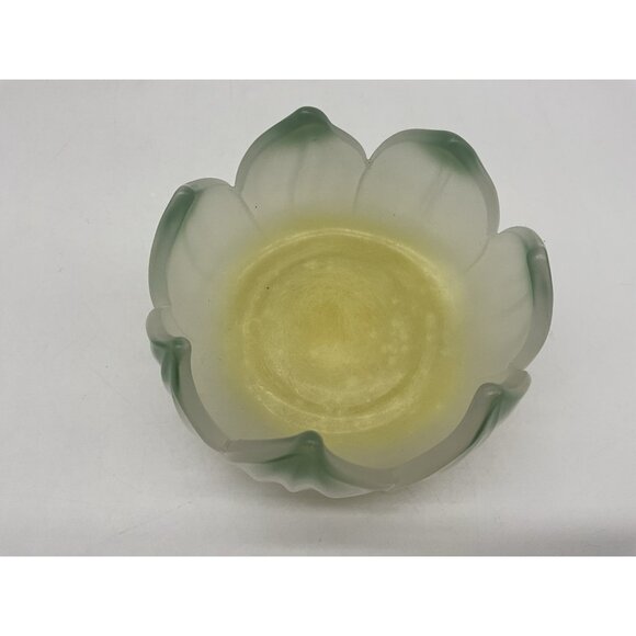 Westmoreland Vintage Lotus Bowl & Underplate White Frosted Glass with Green Tips - Picture 14 of 14